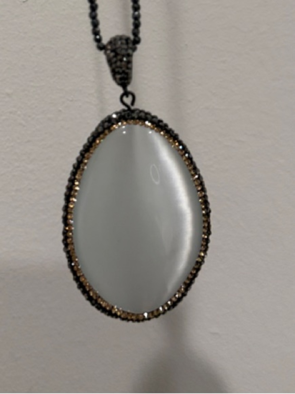 Reversible White Stone Pendant Necklace with Dark Chain